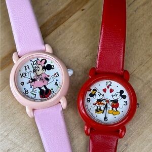 Vintage Lorus Quarts Mickey And Minnie Red Watch Minnie Pink Watch Not Tested